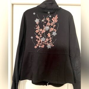 ODIN & IVY Lounge Soft Zip Blazer Jacket Floral Bling Back Detail Women size L